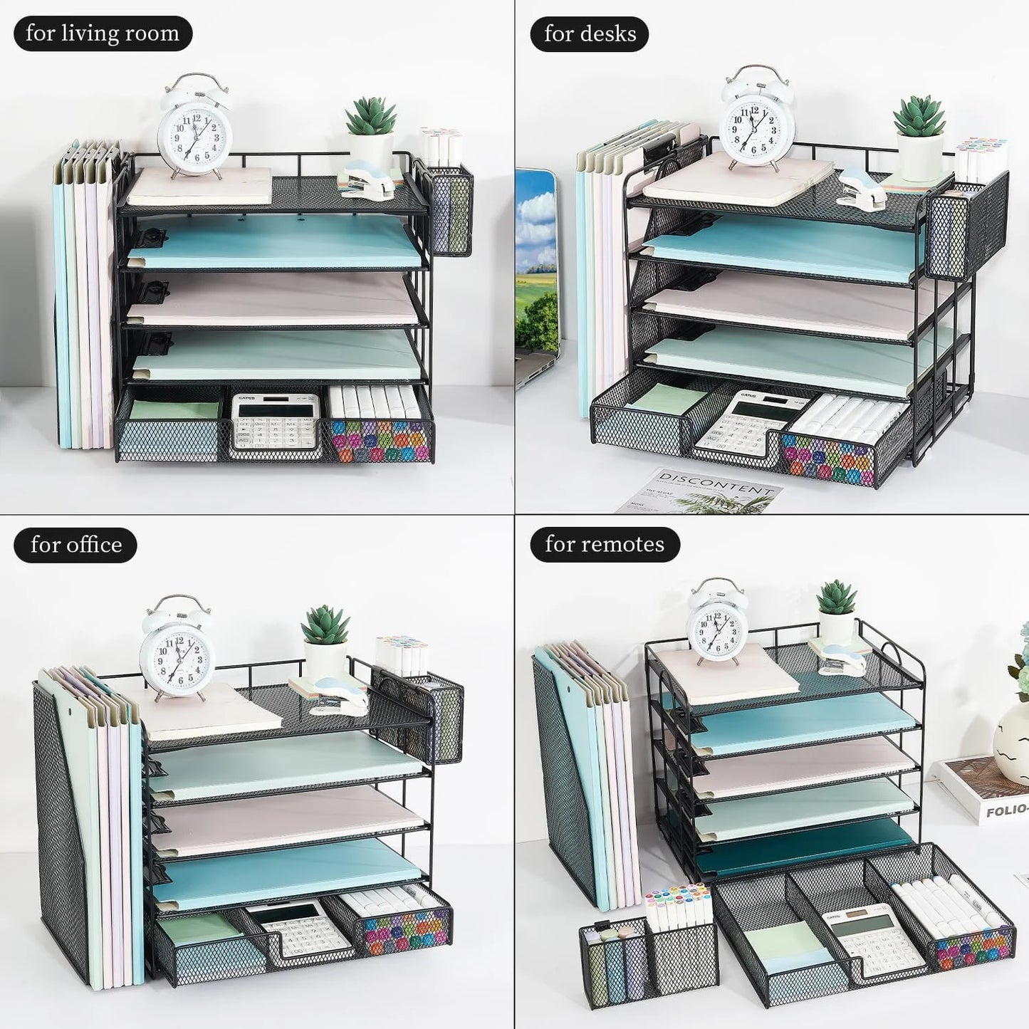 Desktop Organizer, 3 Drawer Jewelry Organizer with Pen Holders, Rose Gold, for Office Supplies and Skincare