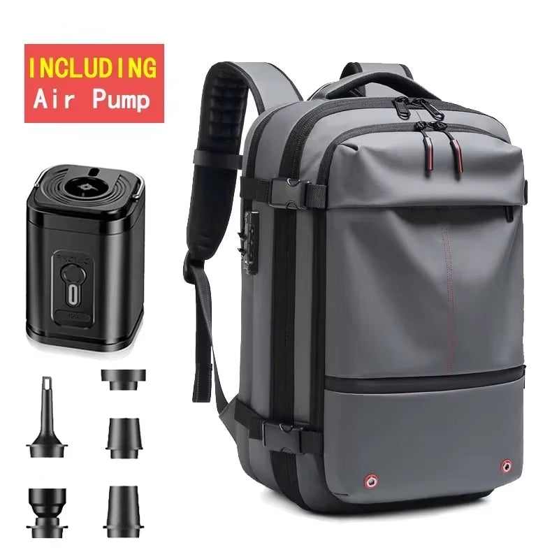 Backpack Man Travel Vacuum Compression with Electric Pump 17In Laptop Bag Waterproof Storage Expandable Fashion Casual Back Pack