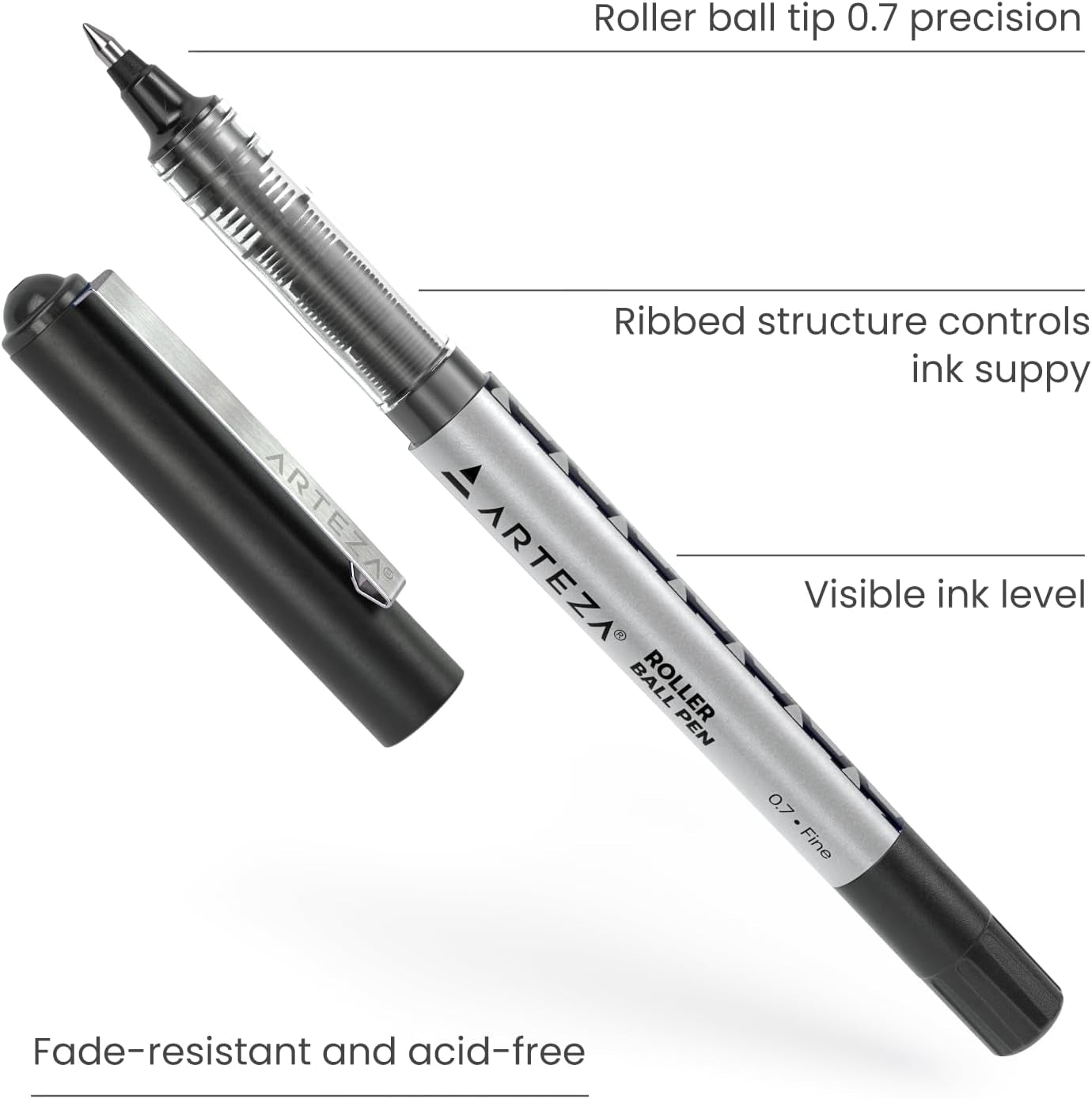 Rollerball Pens, Pack of 20, 0.7Mm Black Liquid Ink Pens, Office Supplies for Bullet Journaling, Fine Point Rollerball for Writing, Taking Notes & Sketching