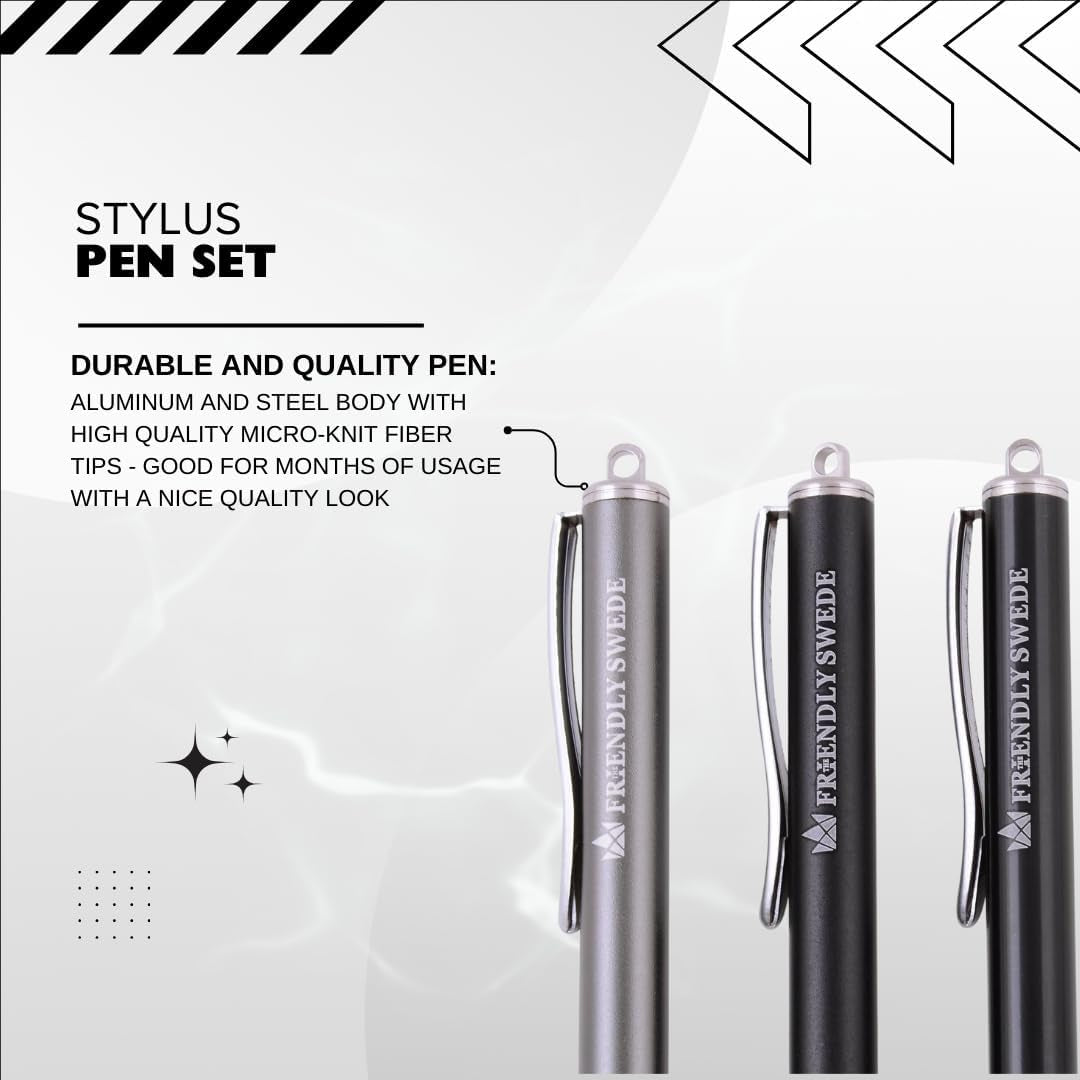 Mesh Tip Stylus Pen for Touchscreen — 3-Pack Micro-Knit Capacitive Stylus Pen for Ipad & Iphone with 3 Replaceable Fiber Tips, Elastic Lanyards & Screen Cleaning Cloth