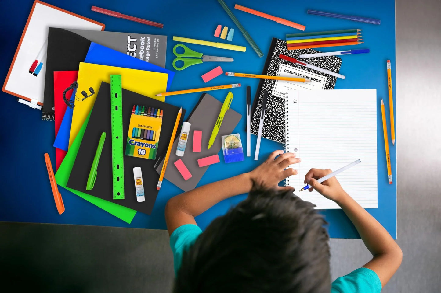 Single 60 Piece Stationary Supplies Kit Containing Spiral Notebooks, Composition Notebook, Folders, Dry Erase Board, Dry Erase Markers, No. 2 Pencils, Pens, Erasers, Markers & More!
