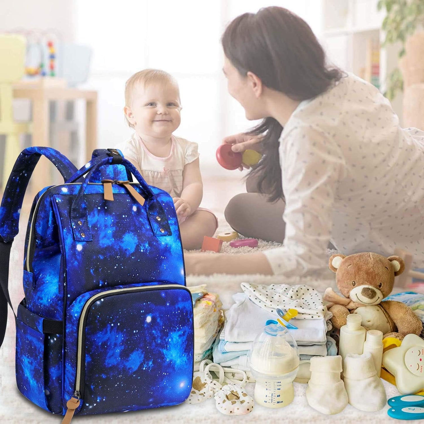 Diaper Bag Backpack, Baby Nappy Changing Bags Multifunction Waterproof Travel Back Pack for Moms Dads, Blue Galaxy