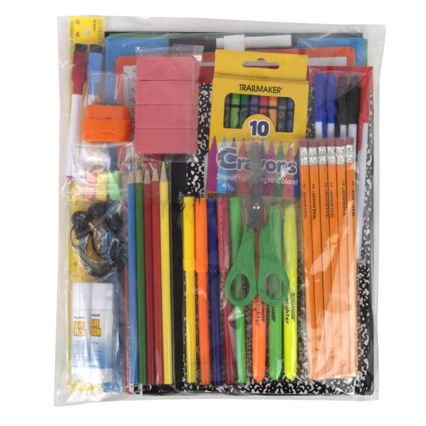 Single 60 Piece Stationary Supplies Kit Containing Spiral Notebooks, Composition Notebook, Folders, Dry Erase Board, Dry Erase Markers, No. 2 Pencils, Pens, Erasers, Markers & More!