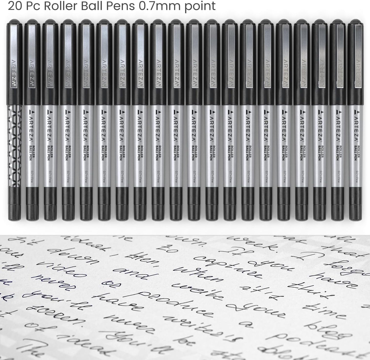 Rollerball Pens, Pack of 20, 0.7Mm Black Liquid Ink Pens, Office Supplies for Bullet Journaling, Fine Point Rollerball for Writing, Taking Notes & Sketching