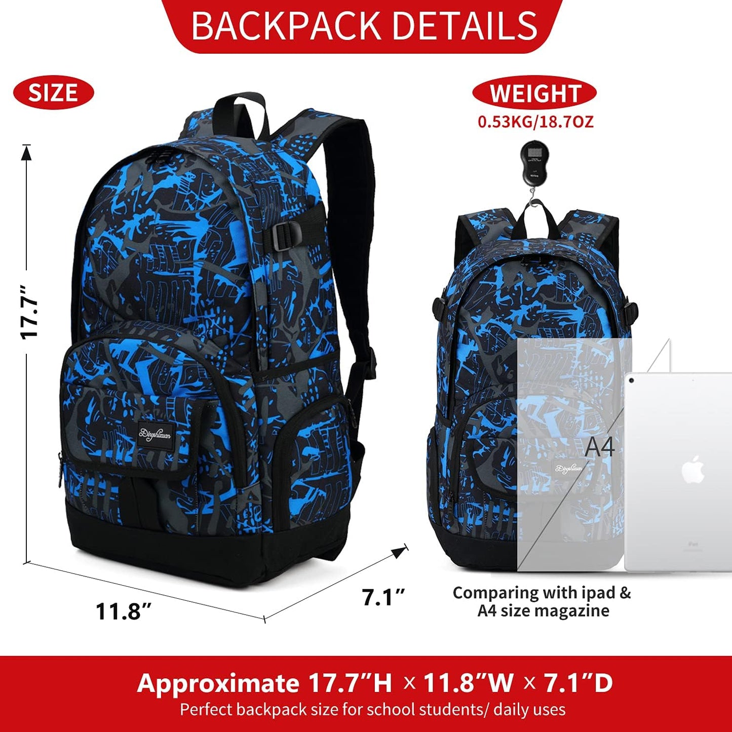 Boys and Girls Kids Backpacks, Lightweight Backpack 18.5 X 13.75 X 8.75 Inches Bags 10 X 8 X 3.7 Inches Kids Backpacks for School and Travel, BPA Free