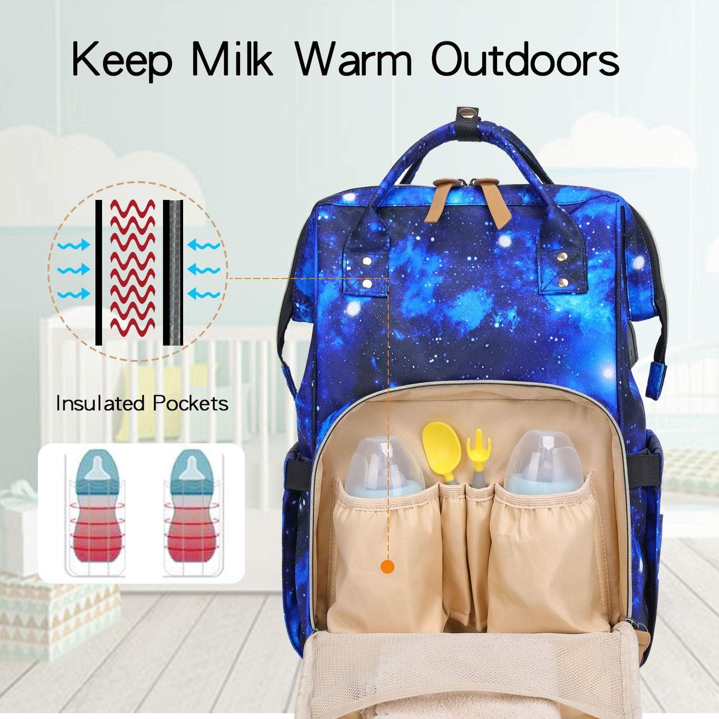 Diaper Bag Backpack, Baby Nappy Changing Bags Multifunction Waterproof Travel Back Pack for Moms Dads, Blue Galaxy