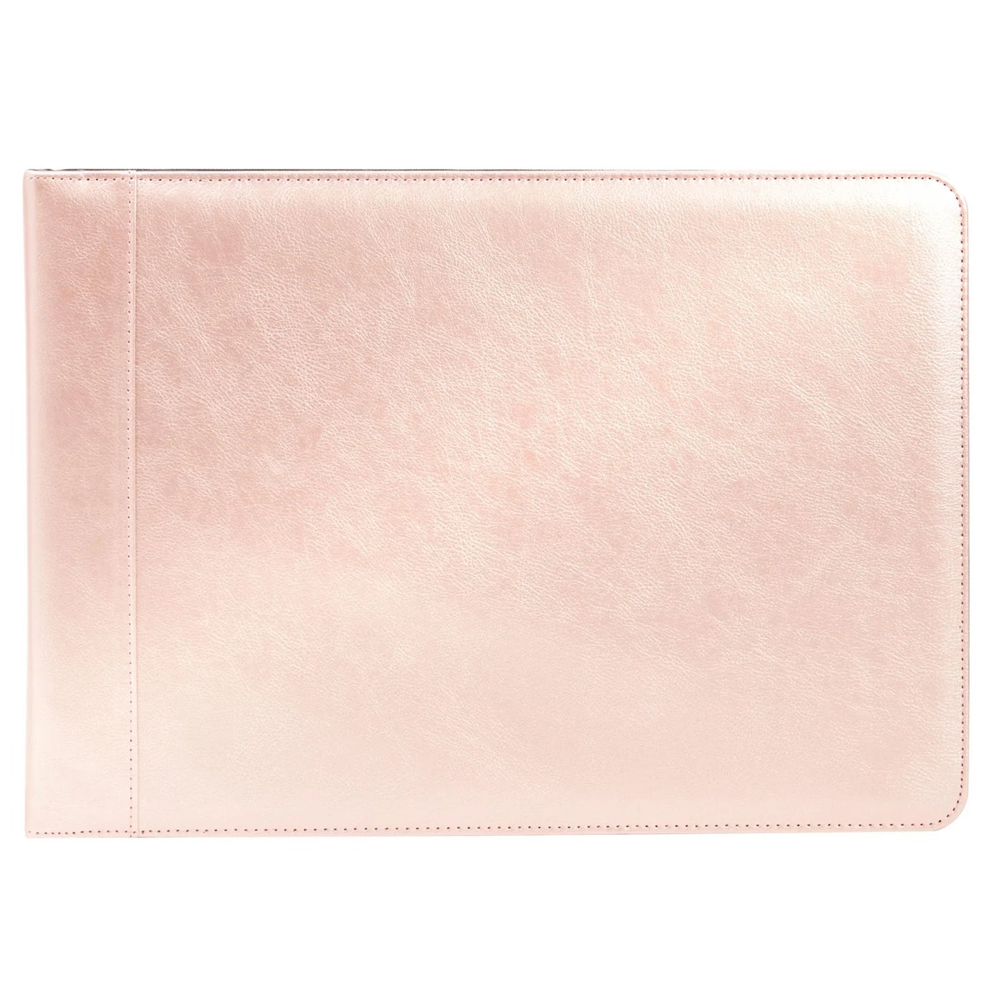 7-Ring Business Check Binder with Zipper for Checkbooks Organization, Rose Gold Zippered Portfolio Organizer, Professional PU Leather Folder Holder for Documents, Cards (15X12 In)