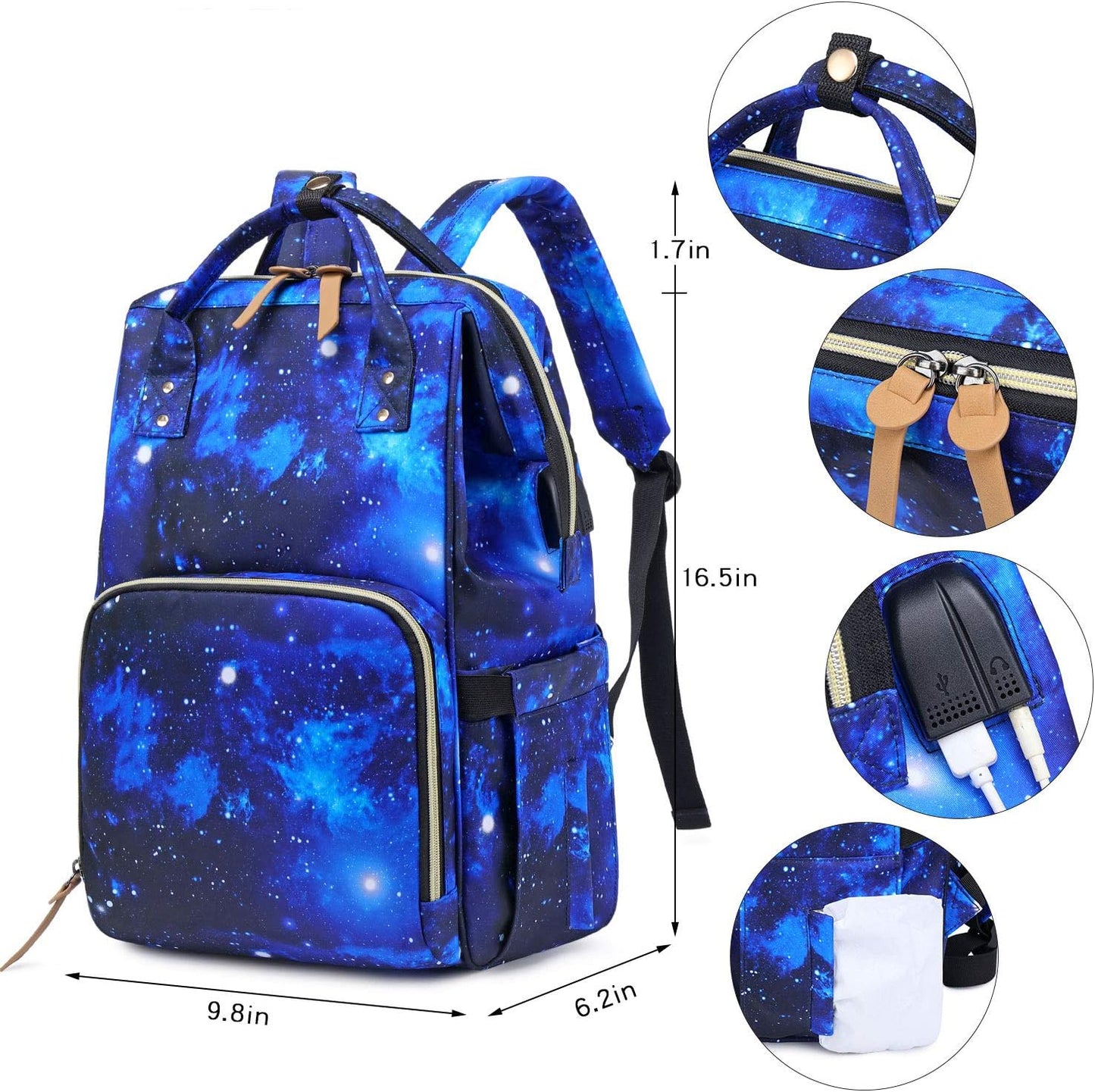 Diaper Bag Backpack, Baby Nappy Changing Bags Multifunction Waterproof Travel Back Pack for Moms Dads, Blue Galaxy