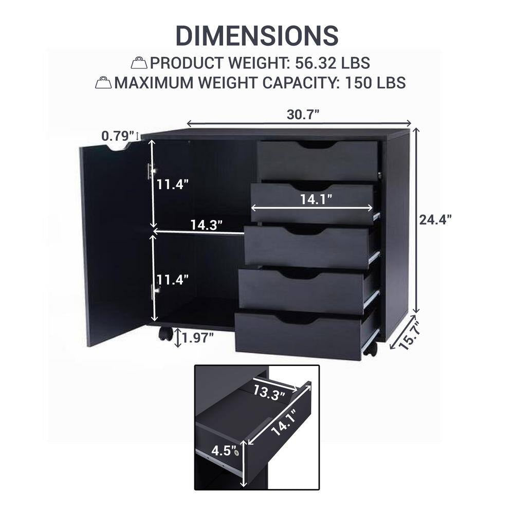 Black, 5-Drawer with Shelf, Office File Cabinets Wooden File Cabinets for Home Office Lateral File Cabinet