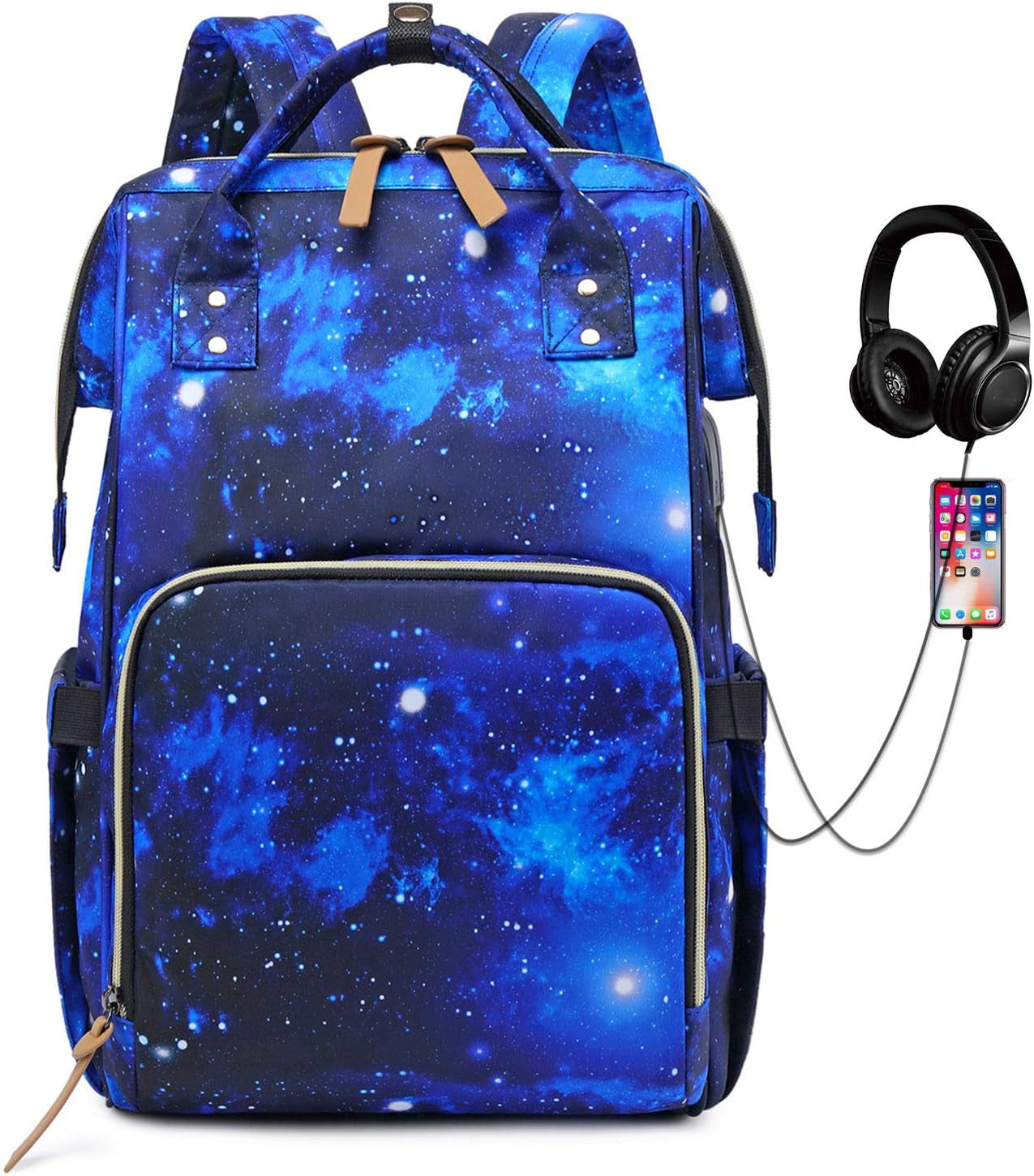 Diaper Bag Backpack, Baby Nappy Changing Bags Multifunction Waterproof Travel Back Pack for Moms Dads, Blue Galaxy