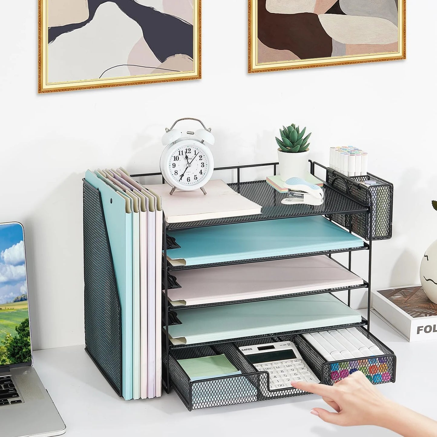 Desktop Organizer, 3 Drawer Jewelry Organizer with Pen Holders, Rose Gold, for Office Supplies and Skincare