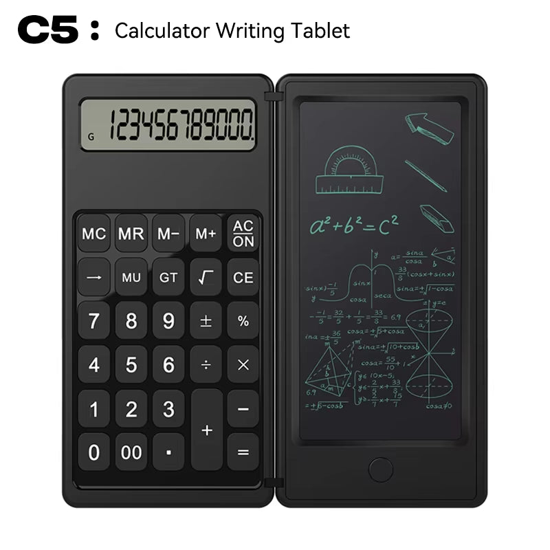 Solar Powered Scientific Calculator & 6 Inch Writing Tablet Foldable 10 Digit LCD Display for Office Student Teachers Accountant