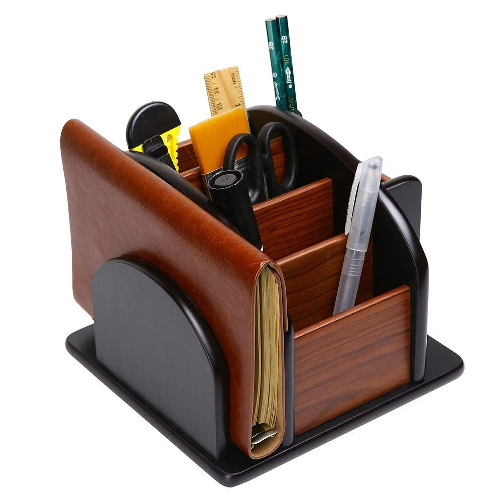 Siveit Wooden Desk Organizer, Wood Desktop Organizer Office Supplies Storage ...