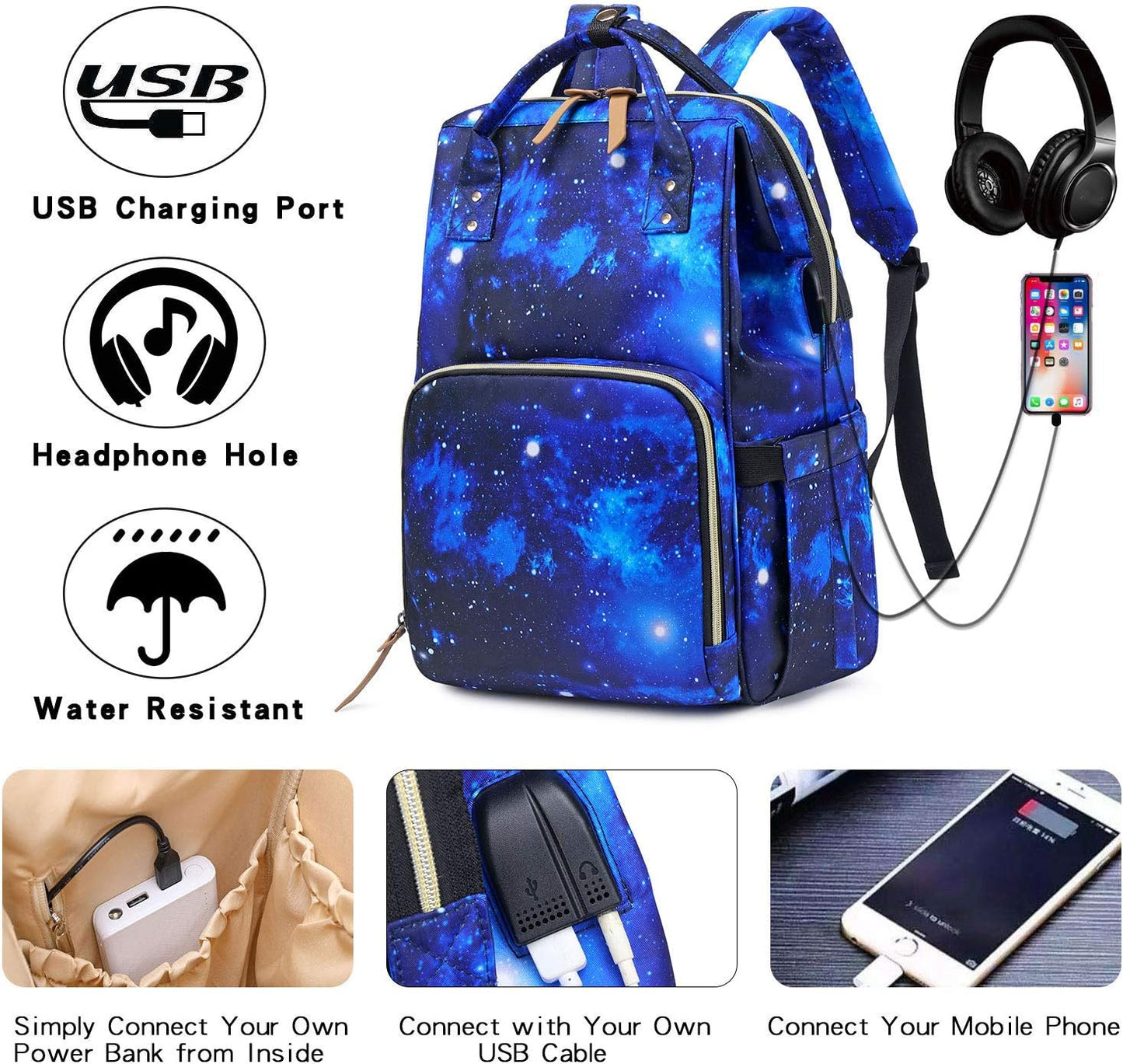 Diaper Bag Backpack, Baby Nappy Changing Bags Multifunction Waterproof Travel Back Pack for Moms Dads, Blue Galaxy