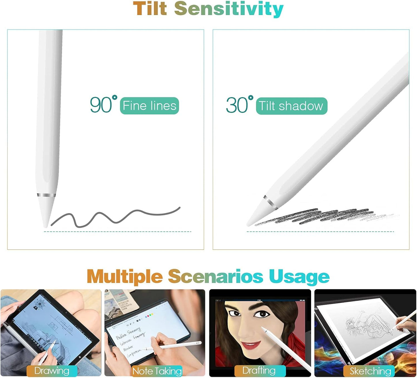 Stylus Pen for Ipad (2018-Later) with Tilt,Palm Rejection& Magnetic Adsorption Technology, Compatible with Ipad Pro, Ipad Air 3/4 Gen, Ipad Mini 5