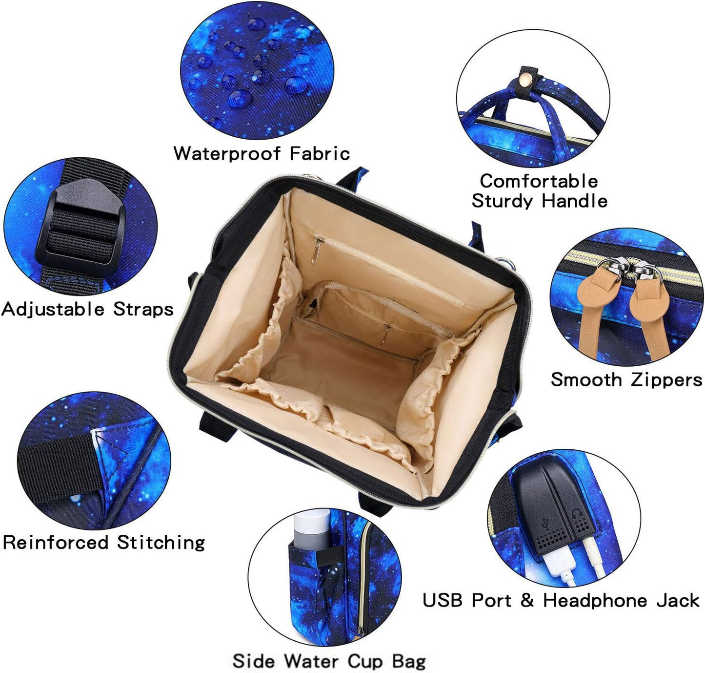 Diaper Bag Backpack, Baby Nappy Changing Bags Multifunction Waterproof Travel Back Pack for Moms Dads, Blue Galaxy