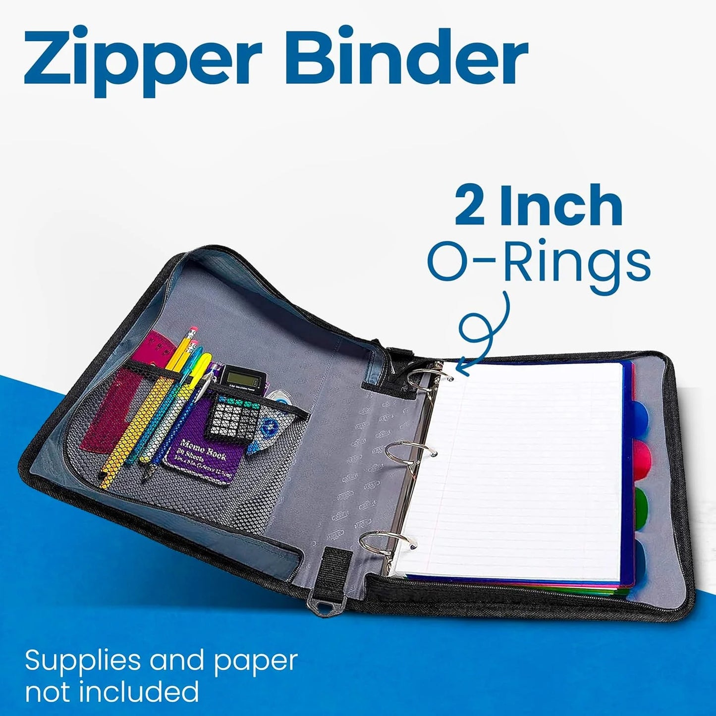the Classic Zipper Binder - 2 Inch O-Rings - Multiple Pockets - 350 Sheet Capacity - Comes with Shoulder Strap - Midnight Blue D-251