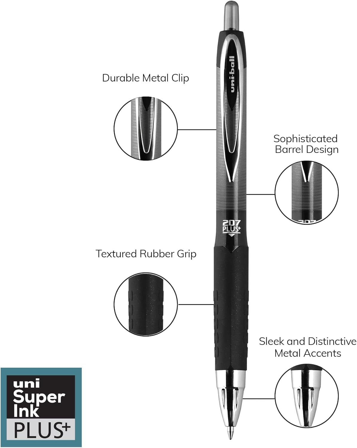 Signo 207+ Gel Pens 4 Pack, 0.7Mm Medium Black, Smooth Writing Gel Ink Pens