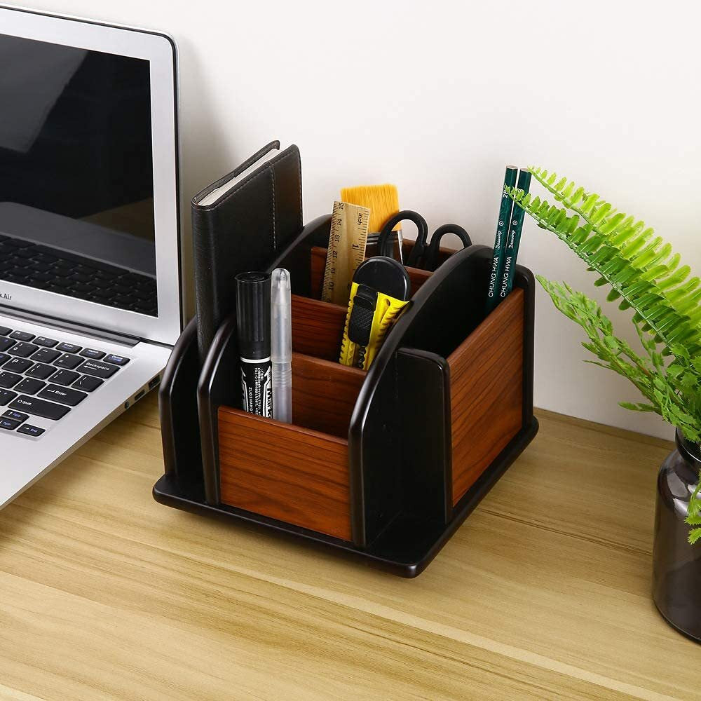 Siveit Wooden Desk Organizer, Wood Desktop Organizer Office Supplies Storage ...