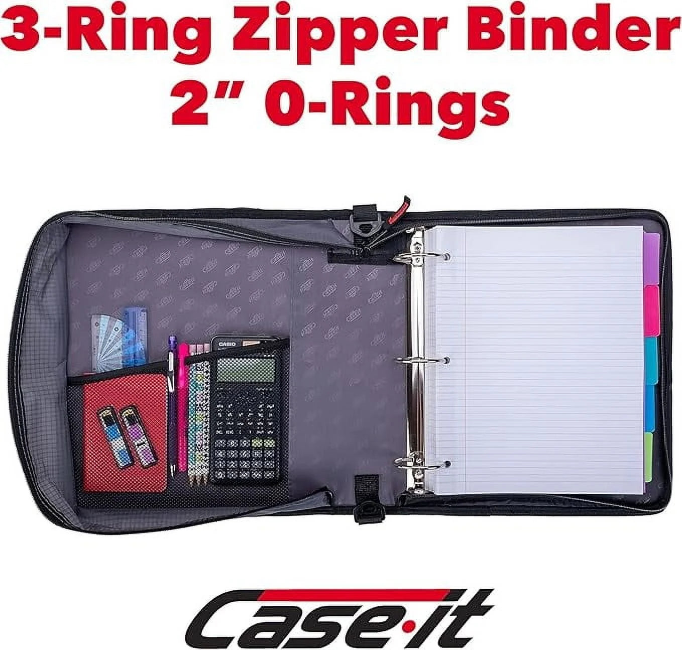 the Universal Zipper Binder - 2 Inch O-Rings - Padded Pocket That Holds up to 13 Inch Laptop/Tablet - Multiple Pockets - 400 Page Capacity - Comes with Shoulder Strap - Jet Black LT-007
