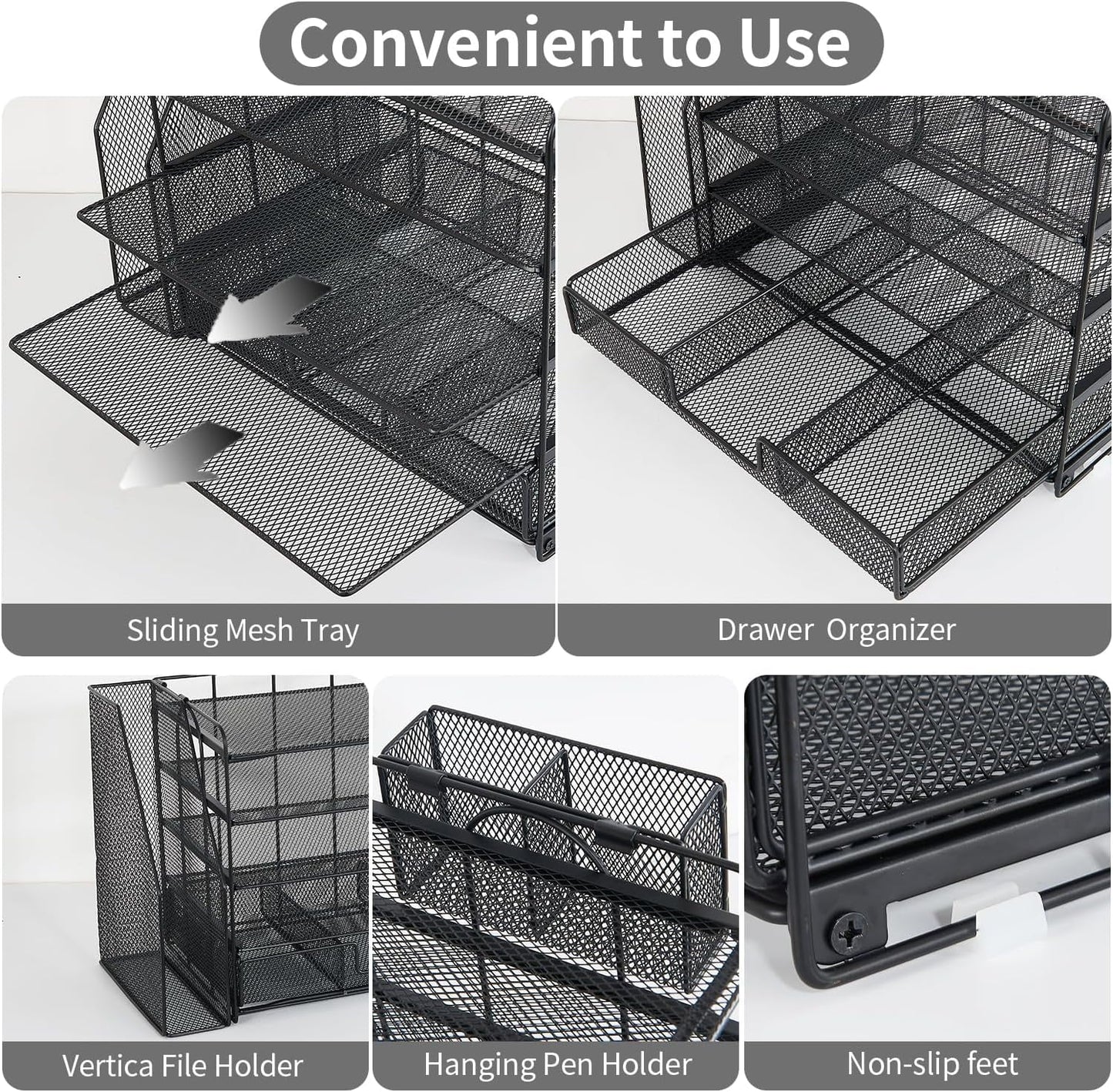 Desktop Organizer, 3 Drawer Jewelry Organizer with Pen Holders, Rose Gold, for Office Supplies and Skincare