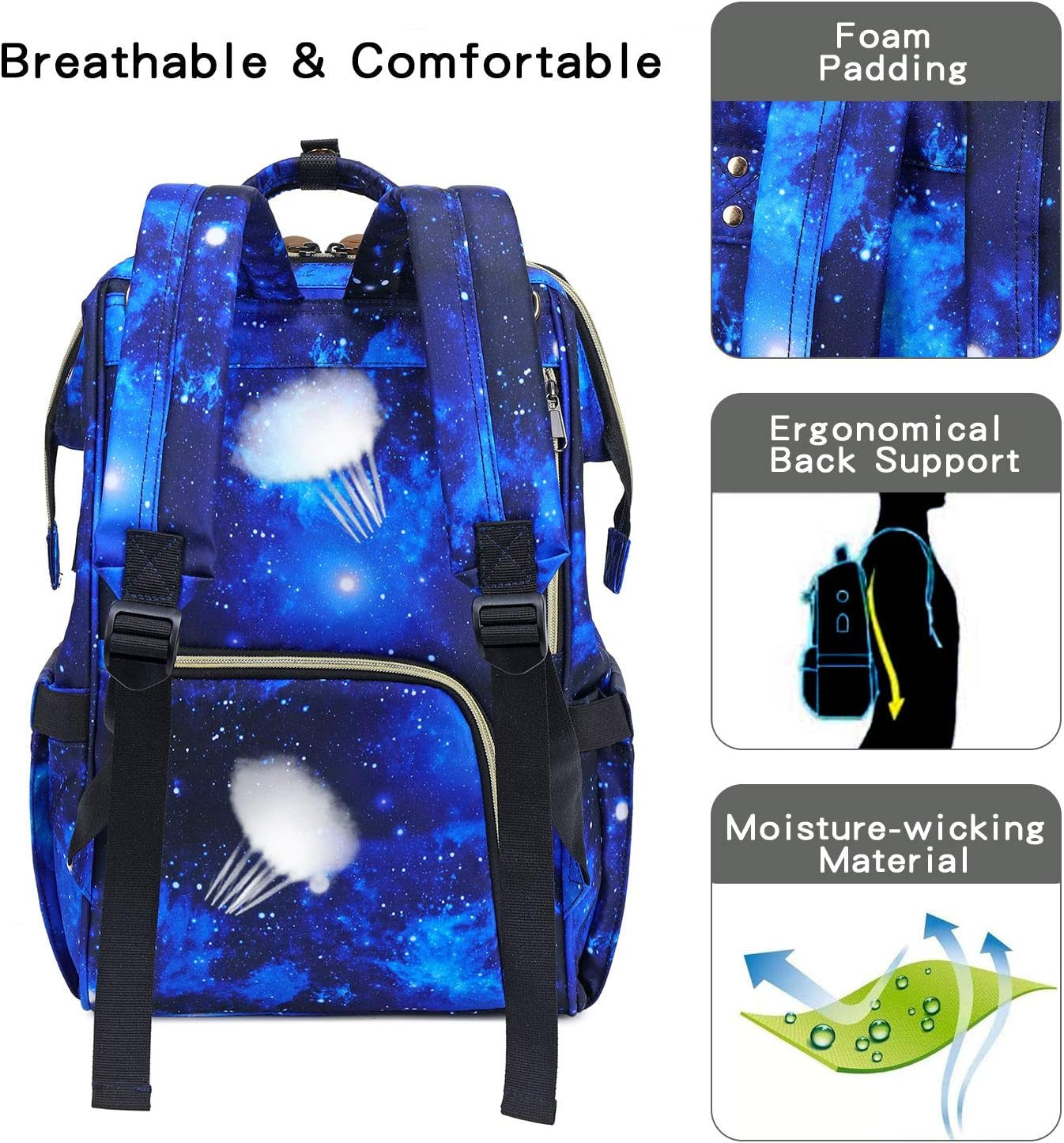 Diaper Bag Backpack, Baby Nappy Changing Bags Multifunction Waterproof Travel Back Pack for Moms Dads, Blue Galaxy