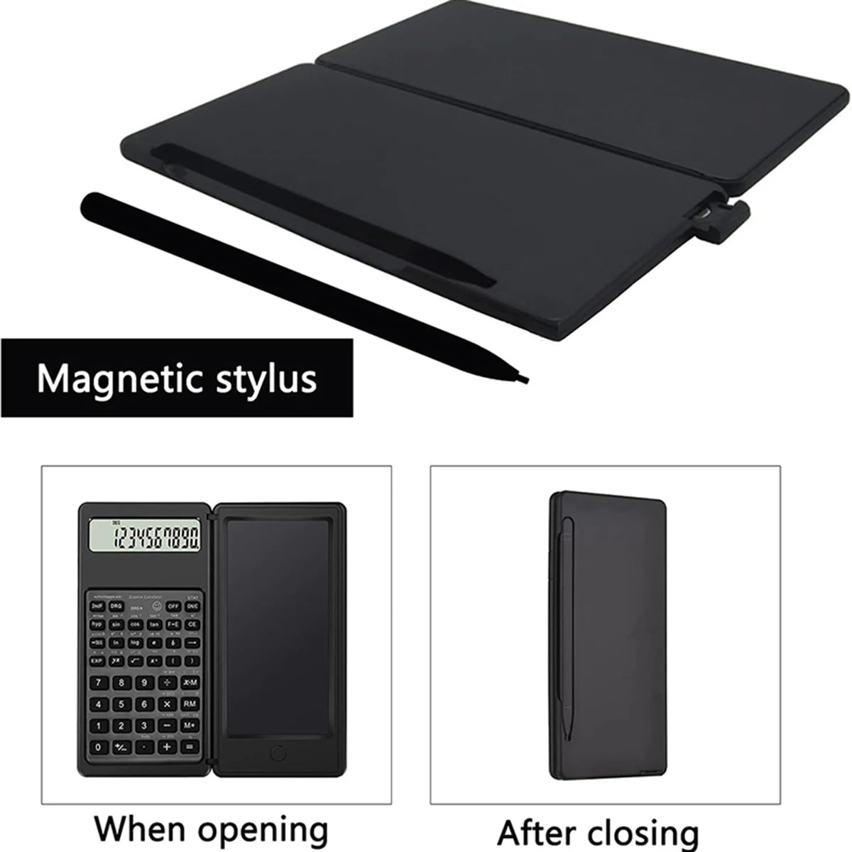 2-In-1 Foldable Scientific Calculator & 6 Inch Writing Tablet 10 Digit LCD Display for College Office Student Teacher Accountant