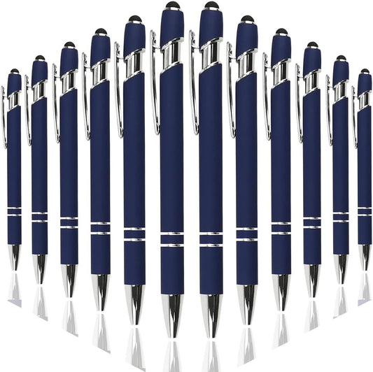 Ballpoint Pen with Stylus Tip, Soft Touch Click Metal Pen, 1.0Mm Medium Point, Black Ink, 12 Count(Dark Blue)