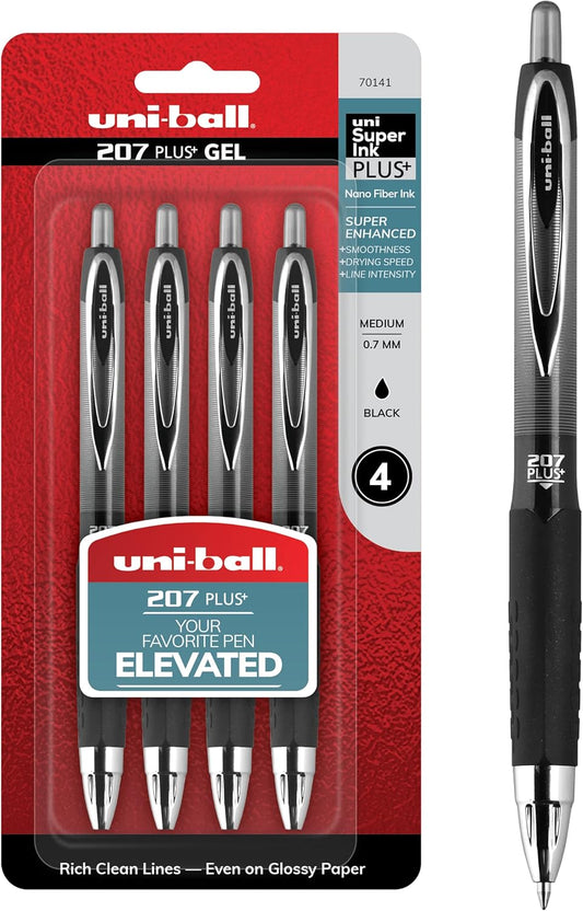 Signo 207+ Gel Pens 4 Pack, 0.7Mm Medium Black, Smooth Writing Gel Ink Pens
