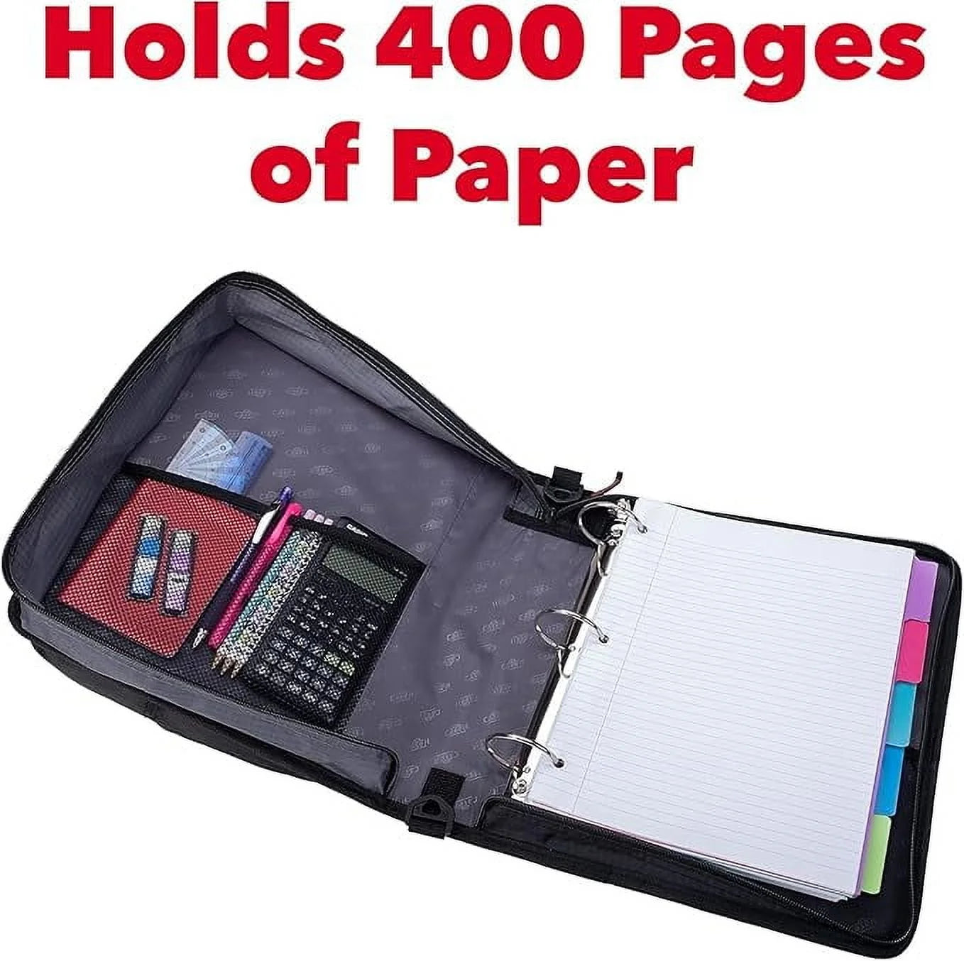 the Universal Zipper Binder - 2 Inch O-Rings - Padded Pocket That Holds up to 13 Inch Laptop/Tablet - Multiple Pockets - 400 Page Capacity - Comes with Shoulder Strap - Jet Black LT-007