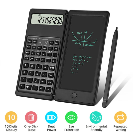 2-In-1 Foldable Scientific Calculator & 6 Inch Writing Tablet 10 Digit LCD Display for College Office Student Teacher Accountant