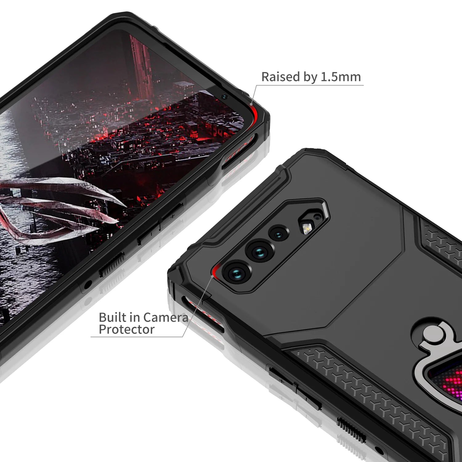 ZSHOW Armor Case for ASUS ROG Phone 5 5S Case Air Trigger Compatible with Kickstand Dust Plug Drop Protection for ROG Phone 5S