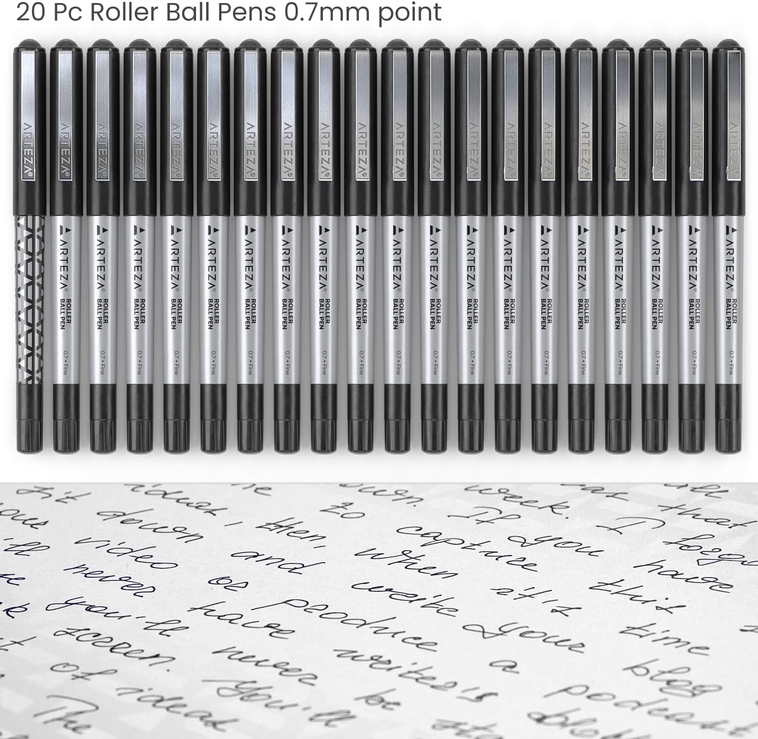 Rollerball Pens, Pack of 20, 0.7Mm Black Liquid Ink Pens, Office Supplies for Bullet Journaling, Fine Point Rollerball for Writing, Taking Notes & Sketching