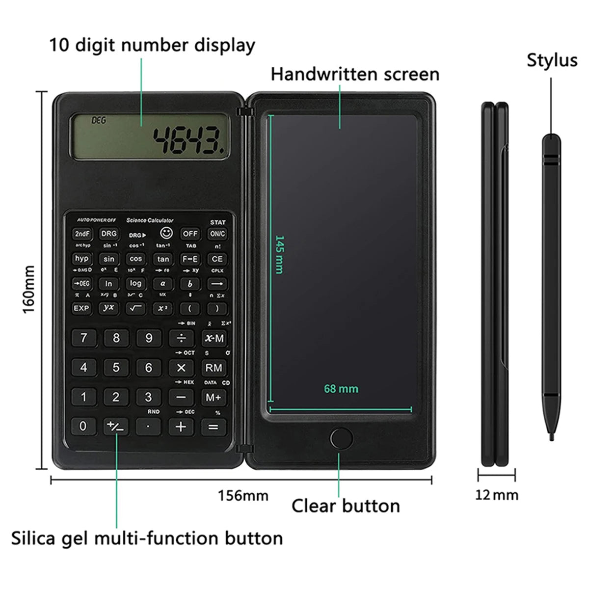 2-In-1 Foldable Scientific Calculator & 6 Inch Writing Tablet 10 Digit LCD Display for College Office Student Teacher Accountant