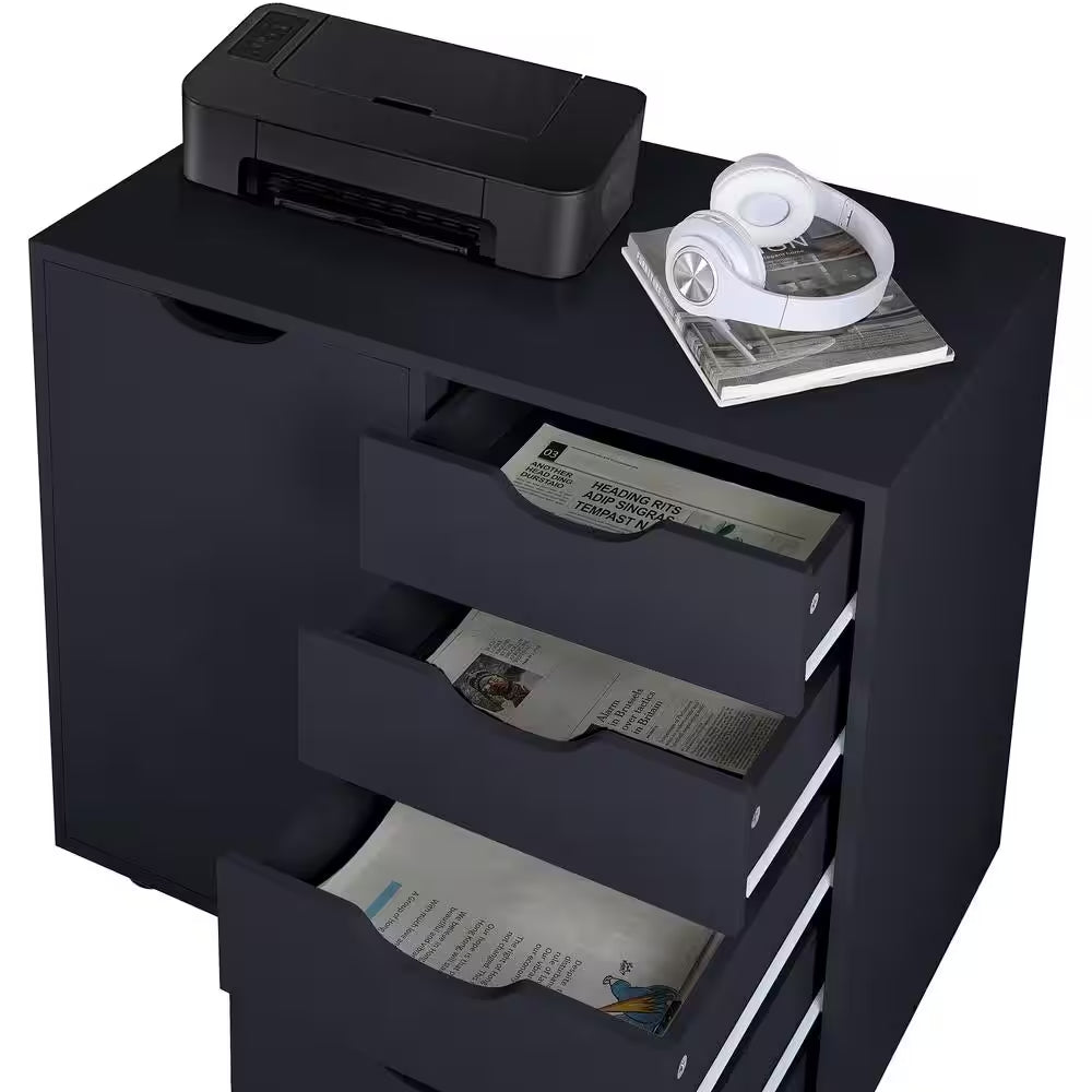 Black, 5-Drawer with Shelf, Office File Cabinets Wooden File Cabinets for Home Office Lateral File Cabinet