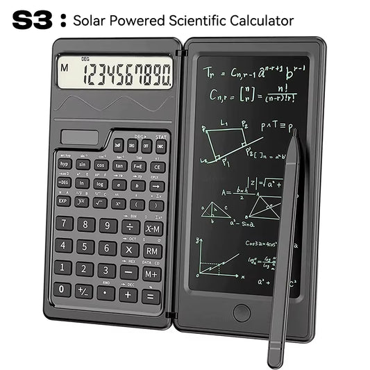 Solar Powered Scientific Calculator & 6 Inch Writing Tablet Foldable 10 Digit LCD Display for Office Student Teachers Accountant
