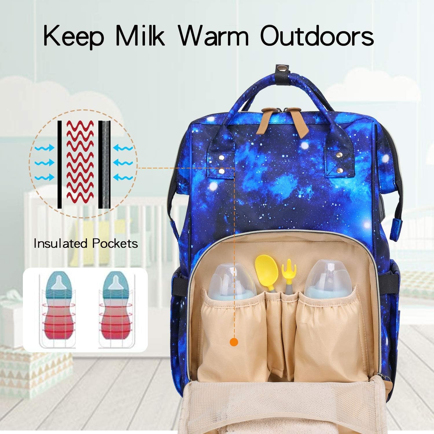 Diaper Bag Backpack,  Baby Nappy Changing Bags Multifunction Waterproof Travel Back Pack for Moms Dads, Blue Galaxy