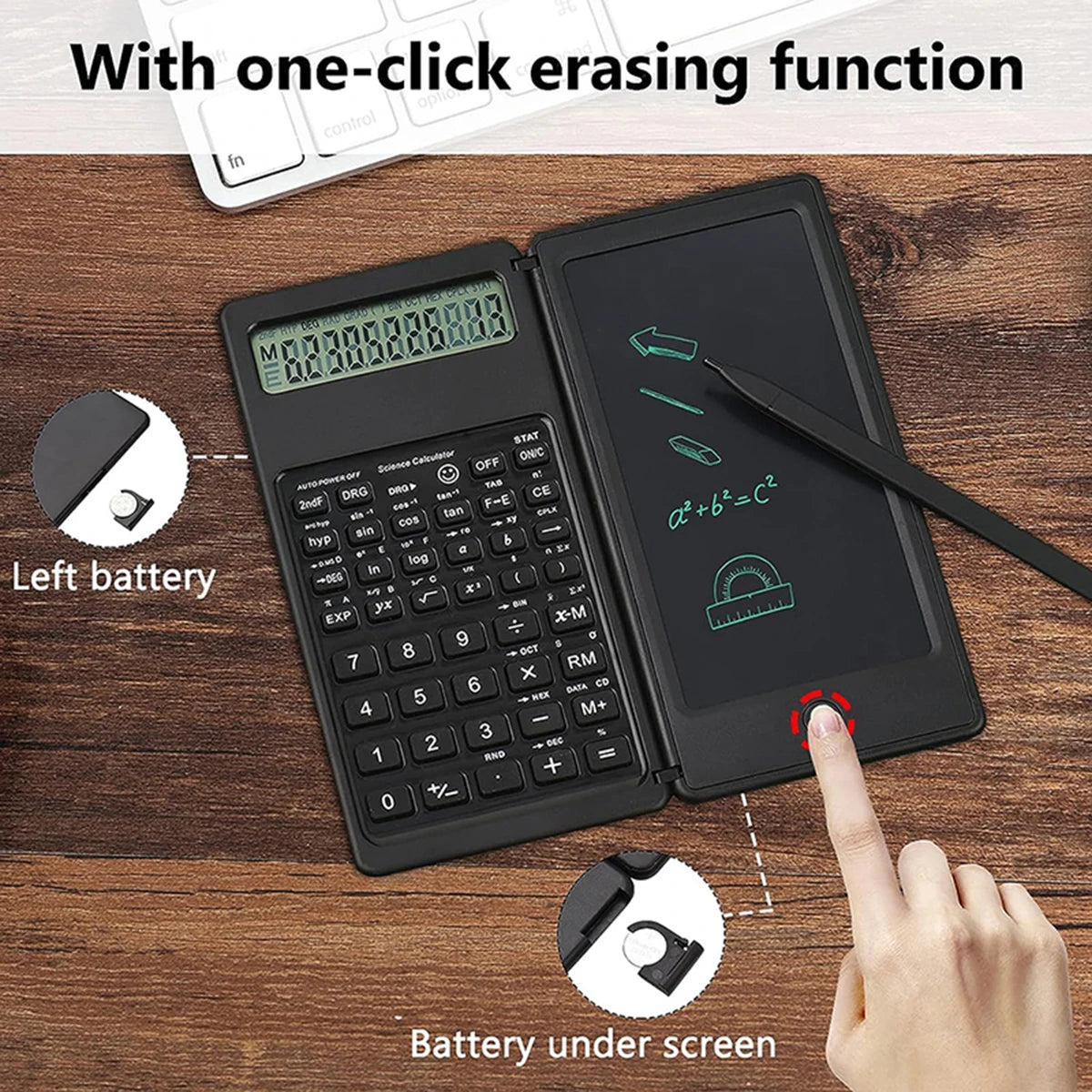 2-In-1 Foldable Scientific Calculator & 6 Inch Writing Tablet 10 Digit LCD Display for College Office Student Teacher Accountant