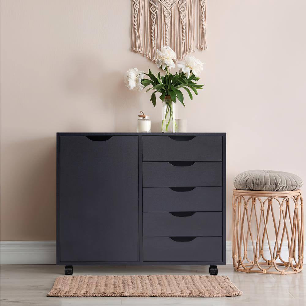 Black, 5-Drawer with Shelf, Office File Cabinets Wooden File Cabinets for Home Office Lateral File Cabinet