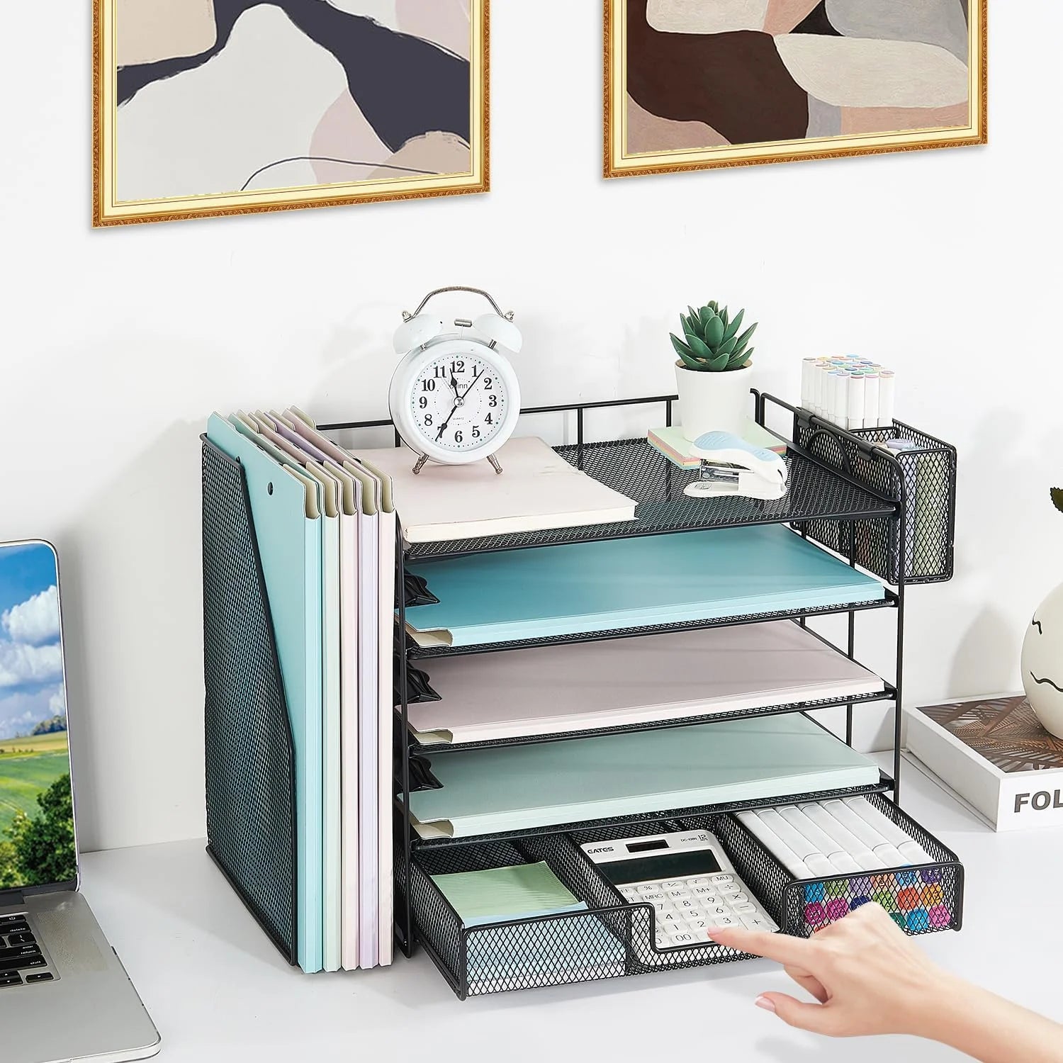 Desktop Organizer, 3 Drawer Jewelry Organizer with Pen Holders, Rose Gold, for Office Supplies and Skincare