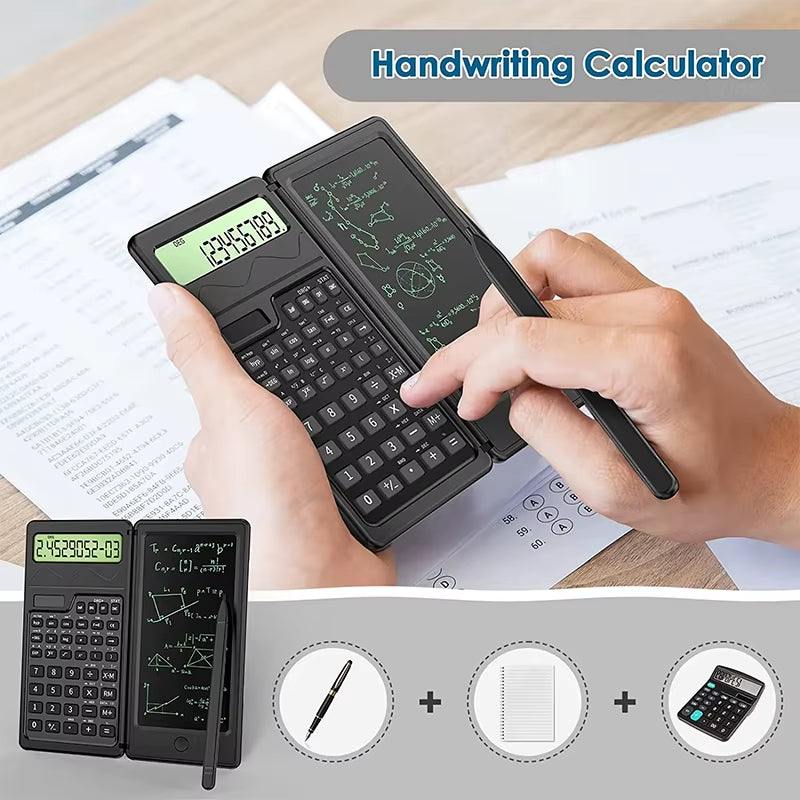 Solar Powered Scientific Calculator & 6 Inch Writing Tablet Foldable 10 Digit LCD Display for Office Student Teachers Accountant