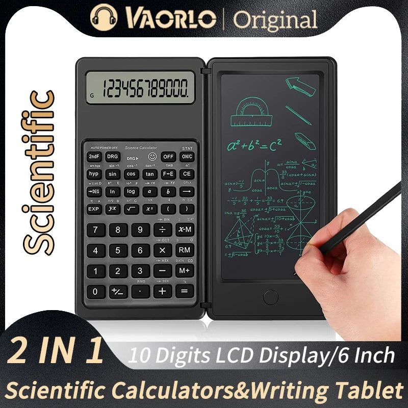 2-In-1 Foldable Scientific Calculator & 6 Inch Writing Tablet 10 Digit LCD Display for College Office Student Teacher Accountant