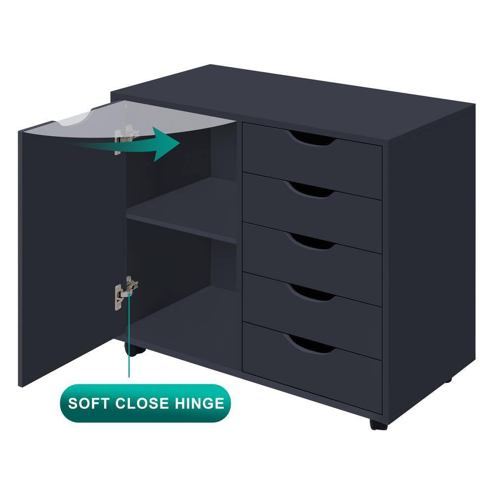 Black, 5-Drawer with Shelf, Office File Cabinets Wooden File Cabinets for Home Office Lateral File Cabinet