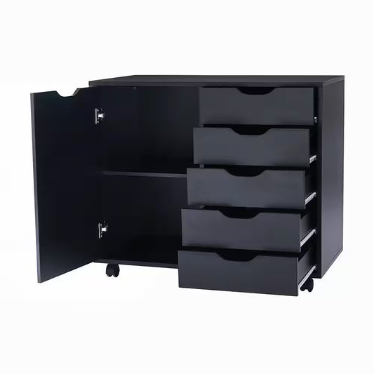 Black, 5-Drawer with Shelf, Office File Cabinets Wooden File Cabinets for Home Office Lateral File Cabinet