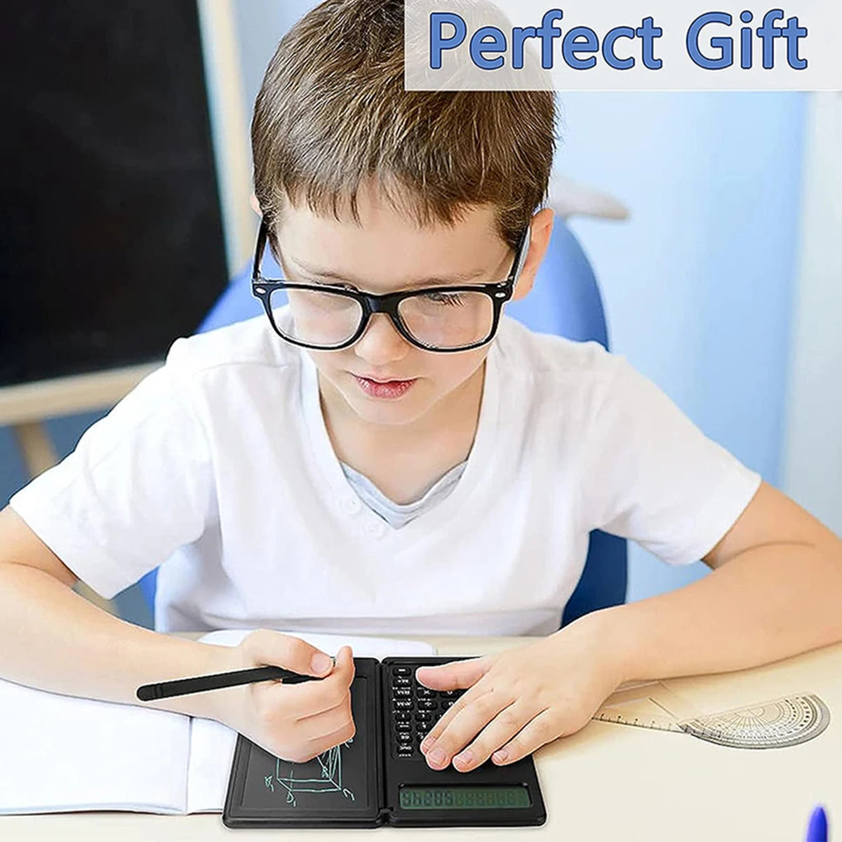 2-In-1 Foldable Scientific Calculator & 6 Inch Writing Tablet 10 Digit LCD Display for College Office Student Teacher Accountant