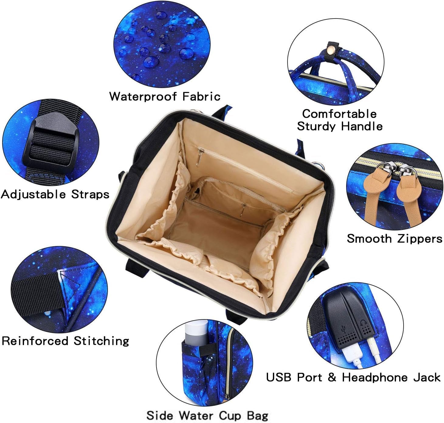Diaper Bag Backpack,  Baby Nappy Changing Bags Multifunction Waterproof Travel Back Pack for Moms Dads, Blue Galaxy