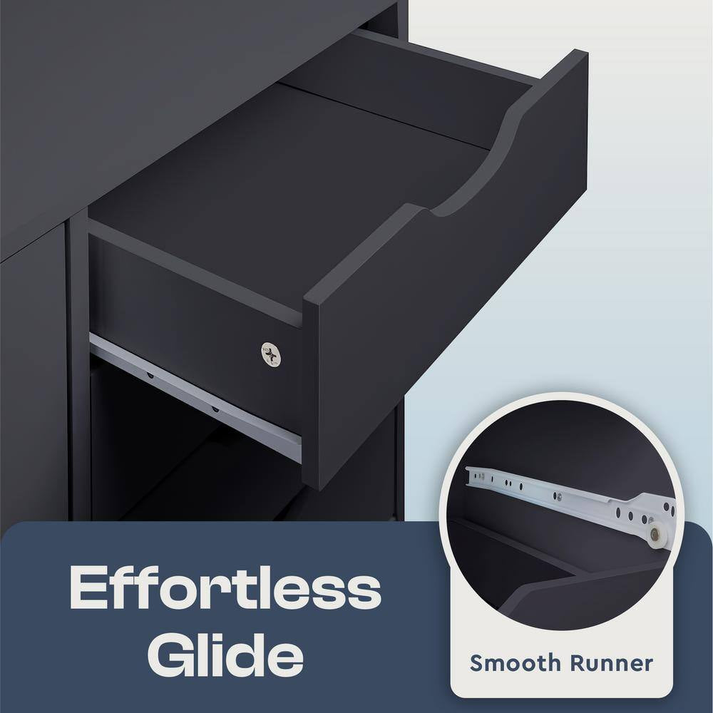 Black, 5-Drawer with Shelf, Office File Cabinets Wooden File Cabinets for Home Office Lateral File Cabinet