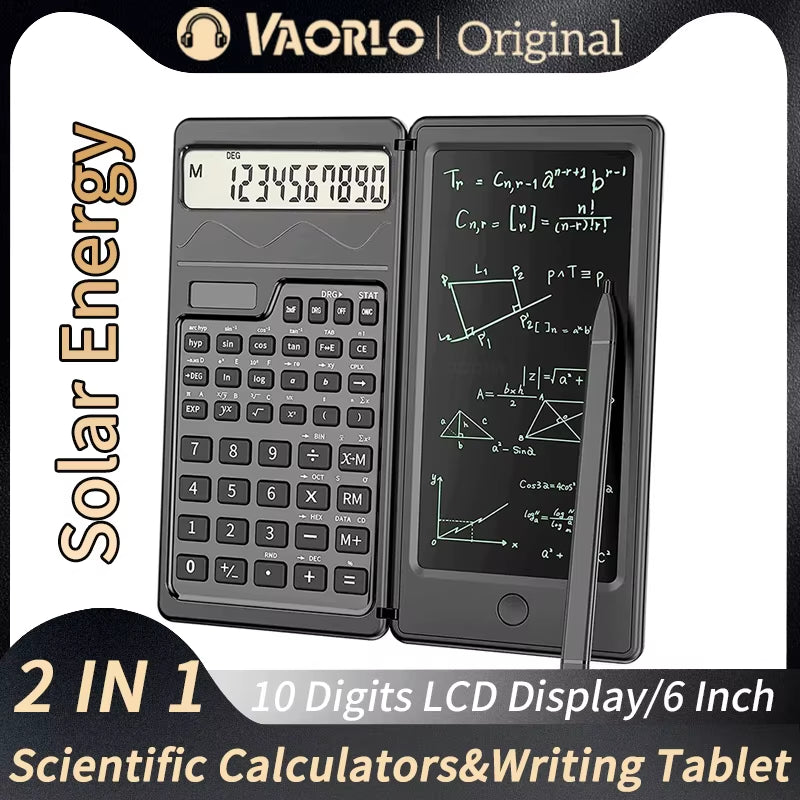Solar Powered Scientific Calculator & 6 Inch Writing Tablet Foldable 10 Digit LCD Display for Office Student Teachers Accountant