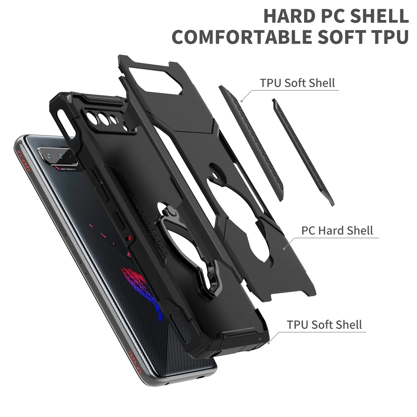 ZSHOW Armor Case for ASUS ROG Phone 5 5S Case Air Trigger Compatible with Kickstand Dust Plug Drop Protection for ROG Phone 5S