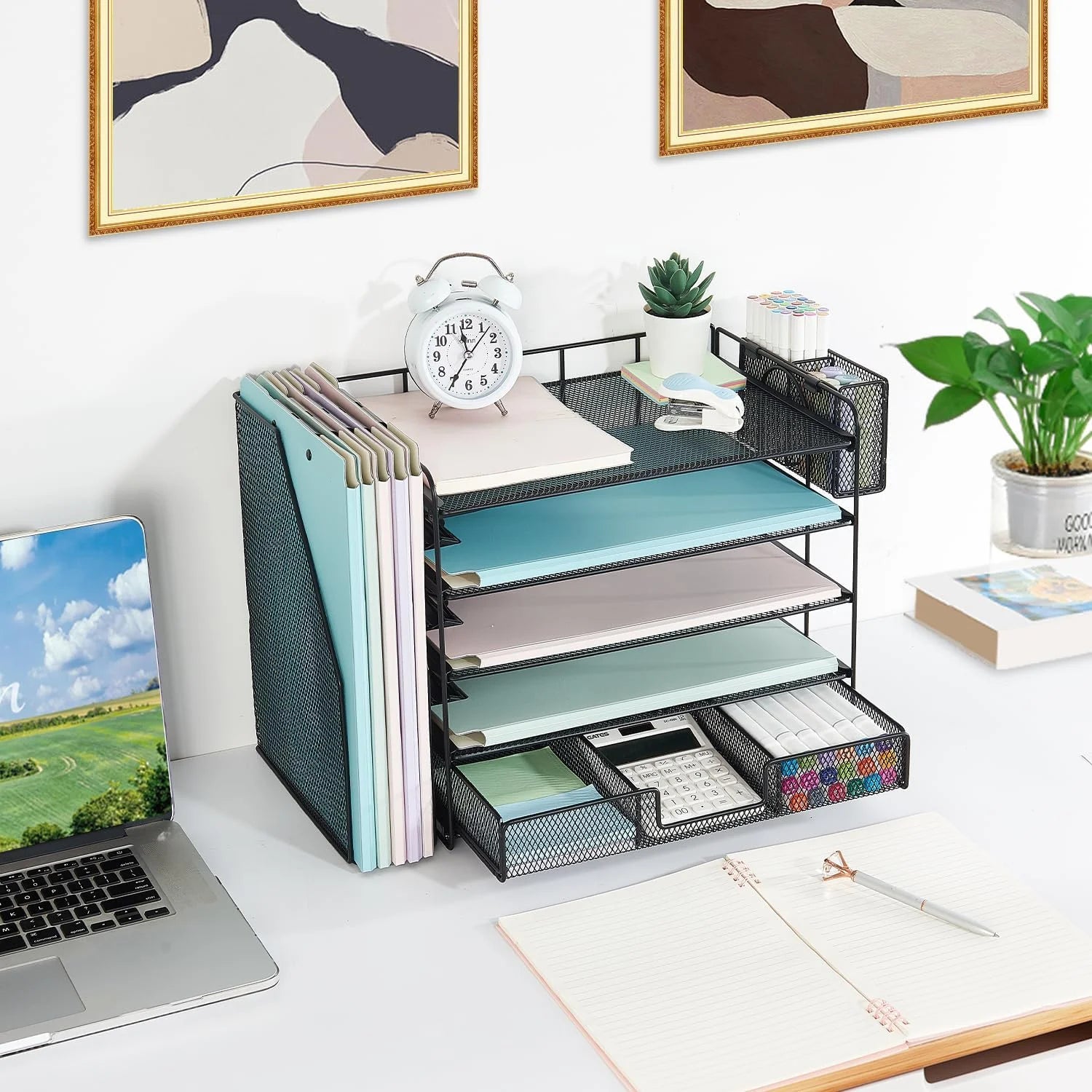 Desktop Organizer, 3 Drawer Jewelry Organizer with Pen Holders, Rose Gold, for Office Supplies and Skincare